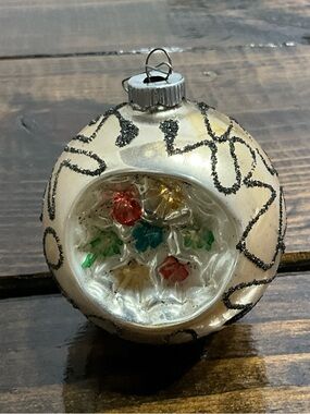 Vintage Large Shiny Brite Indented Glass Ornament Germany Black Mica Pattern MCM
